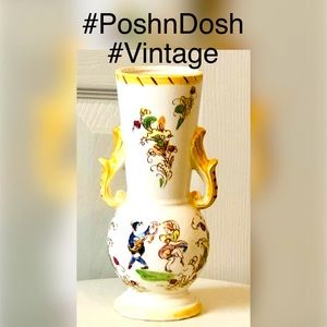 Vintage! Antique Pale Yellow Japanese Vase With Dancing Couple Design